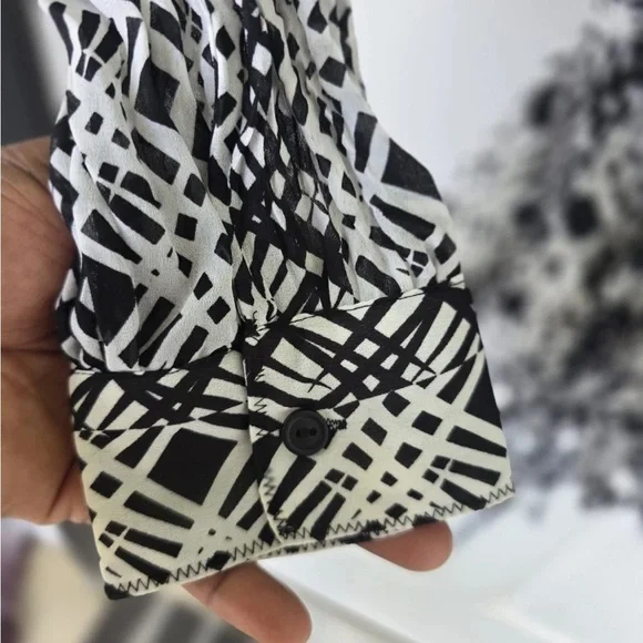 Worthington Pleated Tunic Shirt Sz 1X Plus Button Up Belted BlackWhite Women New - Picture 8 of 14